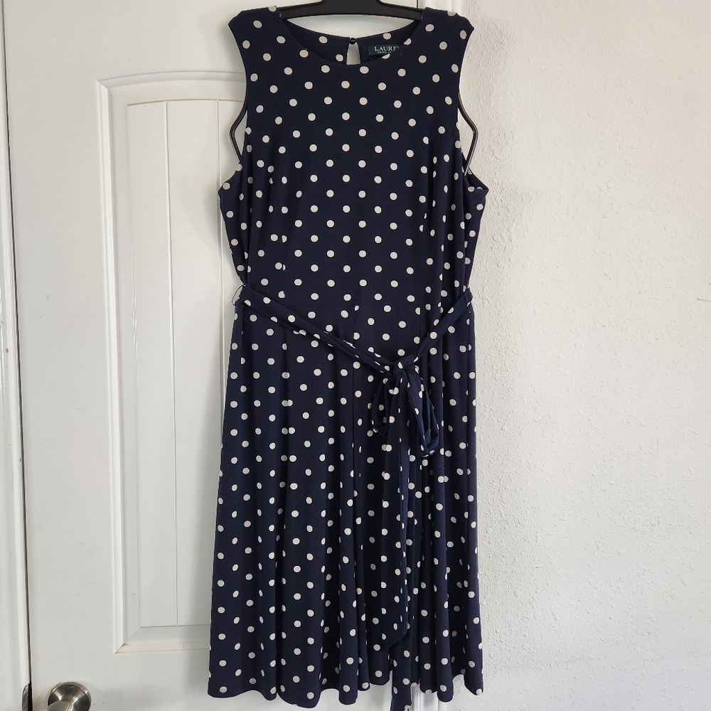 Ralph Lauren Navy Blue Polka Dot Dress Size 12